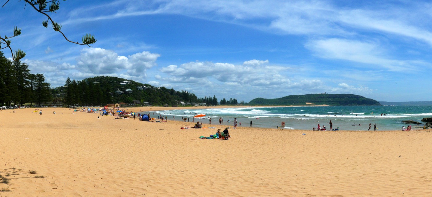 Panorama of Palm Beach with Barrenjoey Headland in the distance