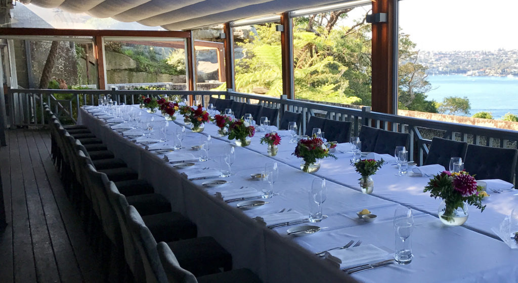 Long table set for a private party on the Gunners' Barracks Harbour Terrace